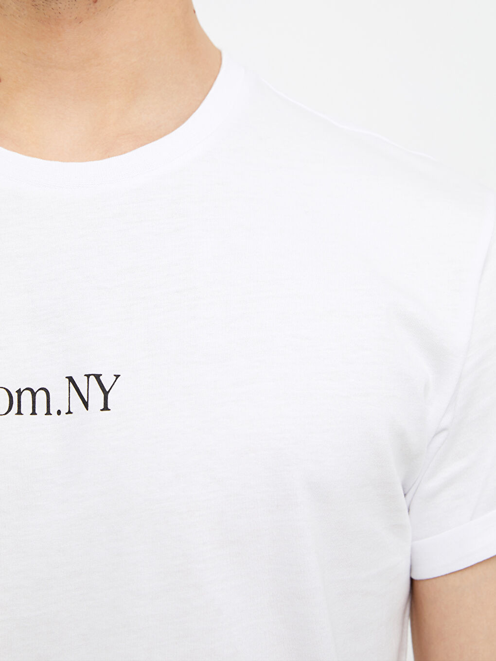 Beyaz Bisiklet Yaka Kısa Kollu Baskılı Penye Erkek Tişört-3