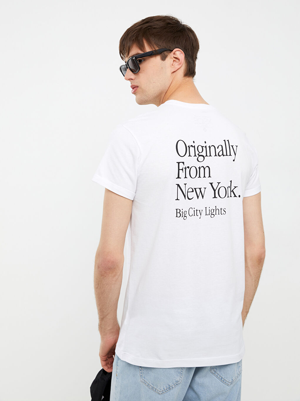 Beyaz Bisiklet Yaka Kısa Kollu Baskılı Penye Erkek Tişört-4