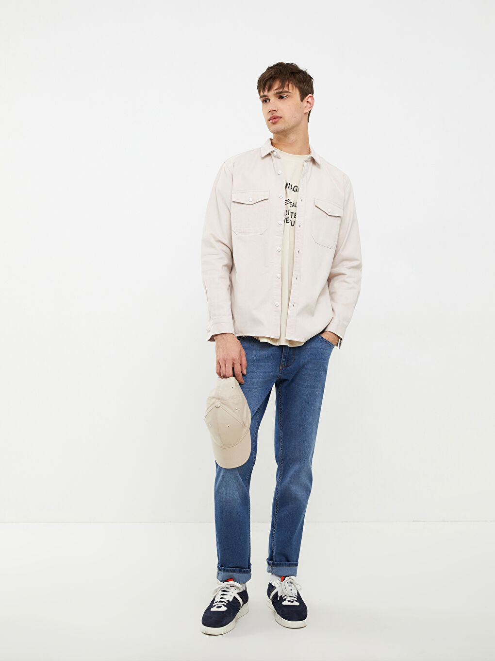 Gri Regular Fit Uzun Kollu Erkek Jean Gömlek