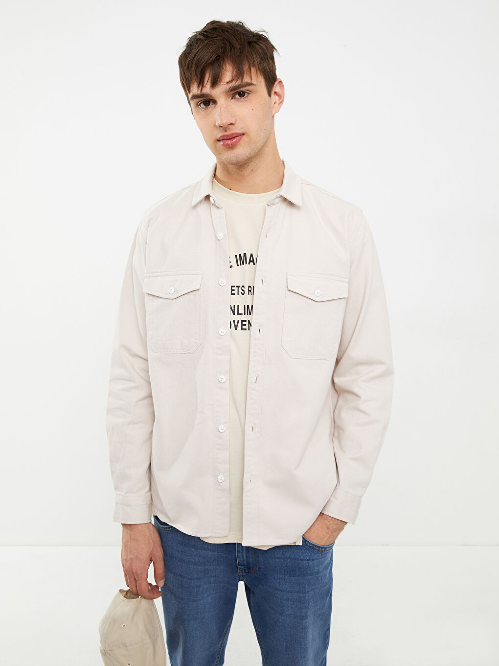 Gri Regular Fit Uzun Kollu Erkek Jean Gömlek-1