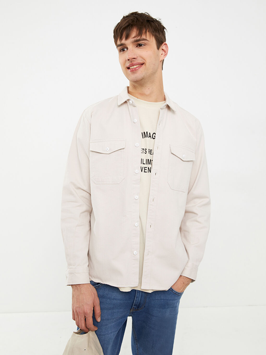 Gri Regular Fit Uzun Kollu Erkek Jean Gömlek-2