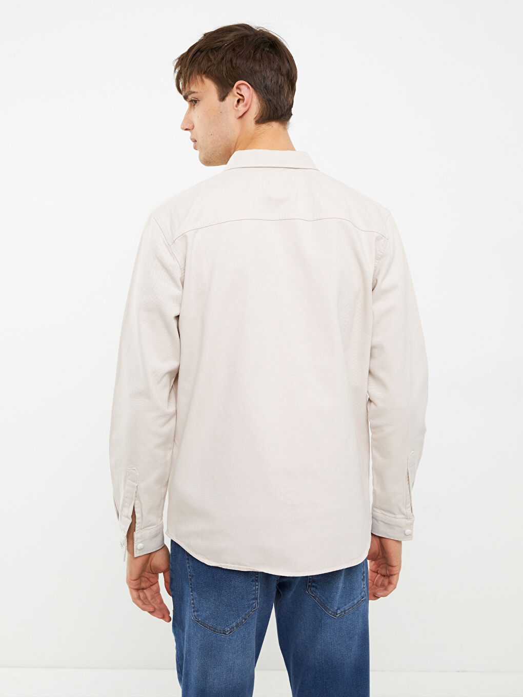 Gri Regular Fit Uzun Kollu Erkek Jean Gömlek-4