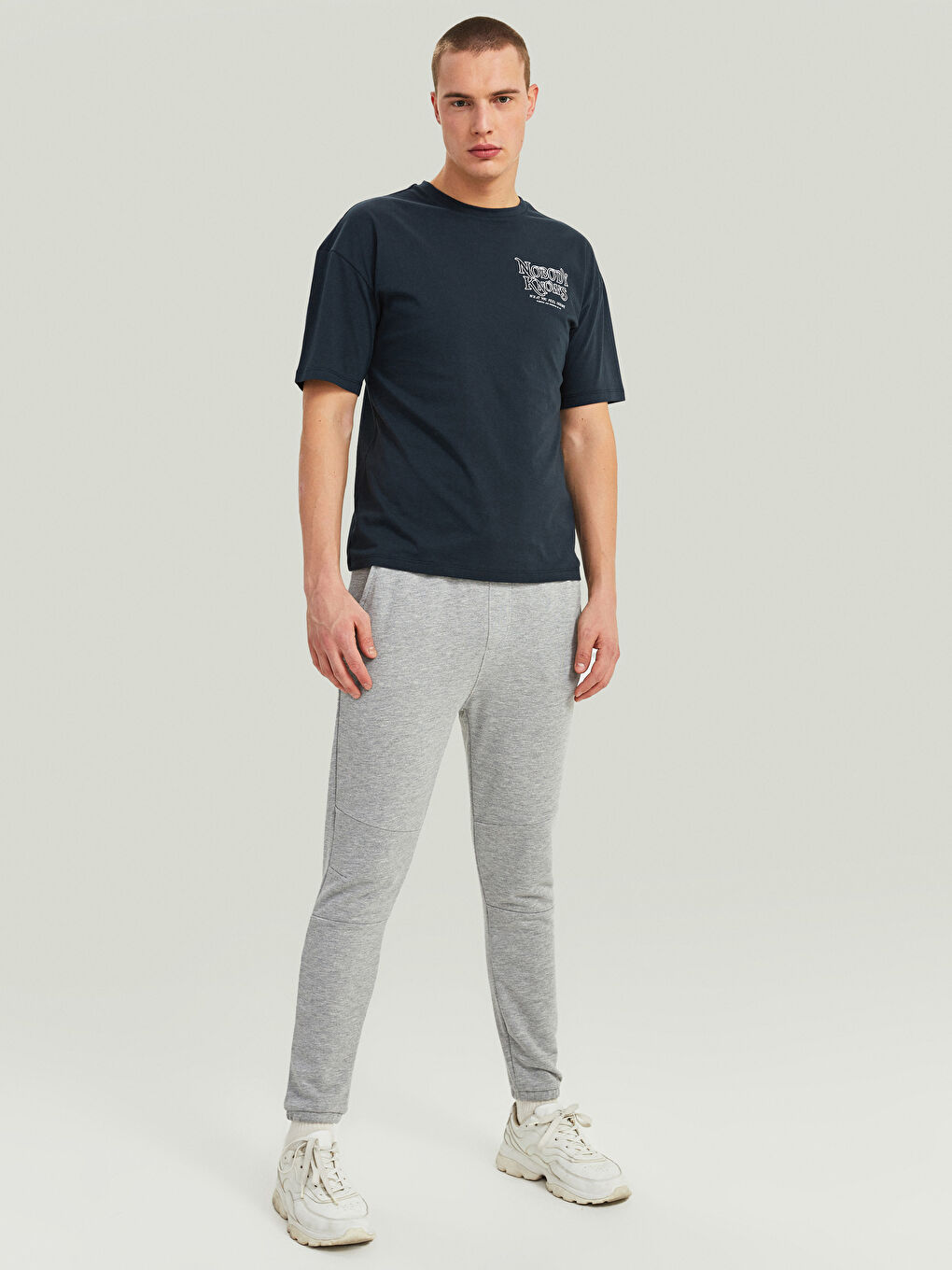 Antrasit Bisiklet Yaka Kısa Kollu Baskılı Penye Erkek Tişört-5