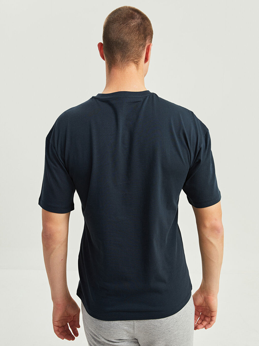 Antrasit Bisiklet Yaka Kısa Kollu Baskılı Penye Erkek Tişört-6