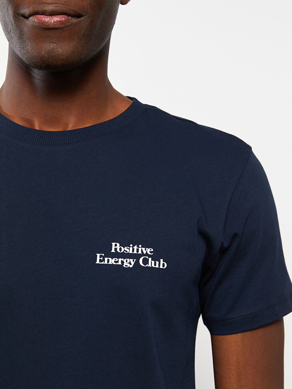 Lacivert Bisiklet Yaka Kısa Kollu Baskılı Penye Erkek Tişört-2