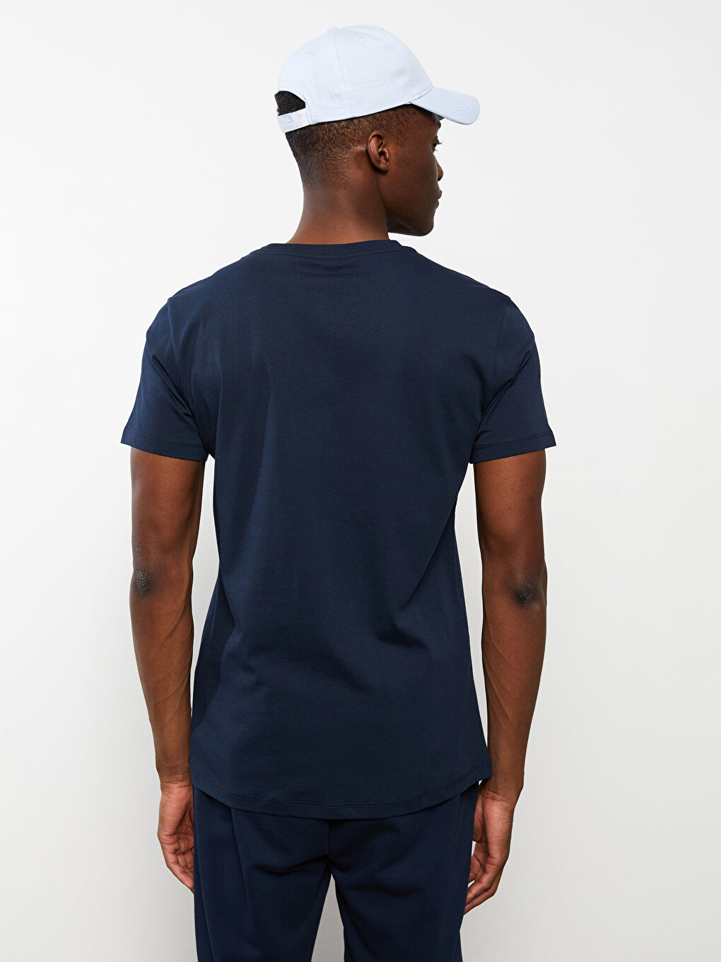 Lacivert Bisiklet Yaka Kısa Kollu Baskılı Penye Erkek Tişört-3