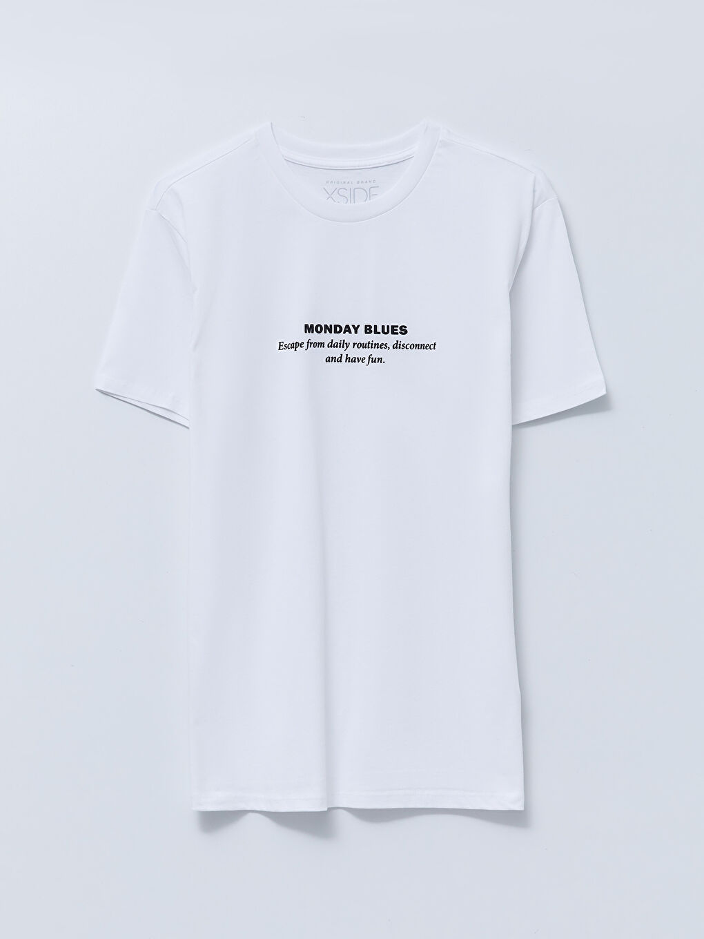 Beyaz Bisiklet Yaka Kısa Kollu Baskılı Penye Erkek Tişört-5