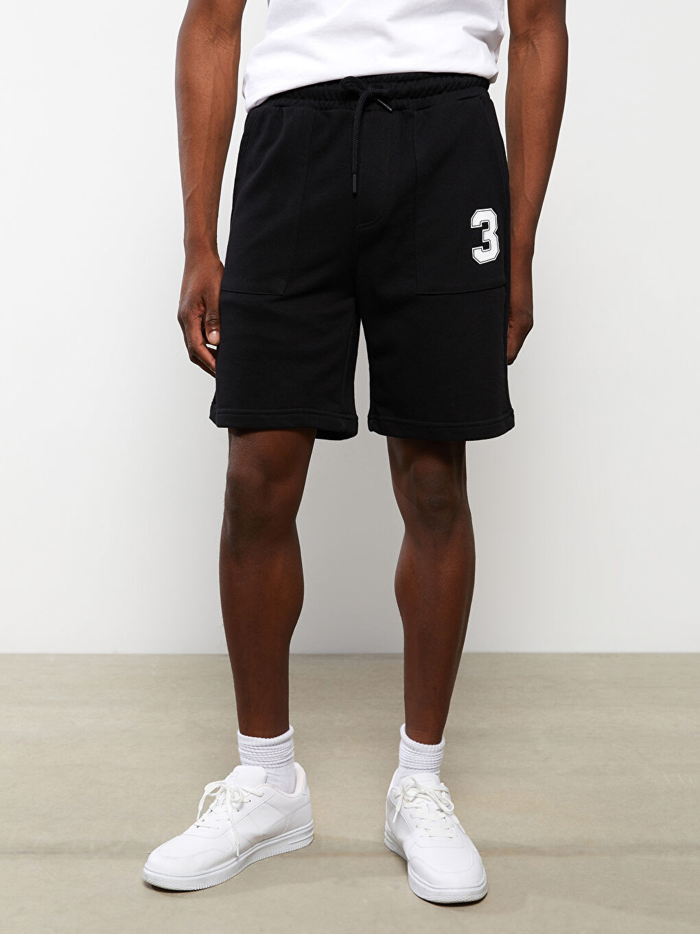 Siyah Standart Kalıp Örme Erkek Şort-2