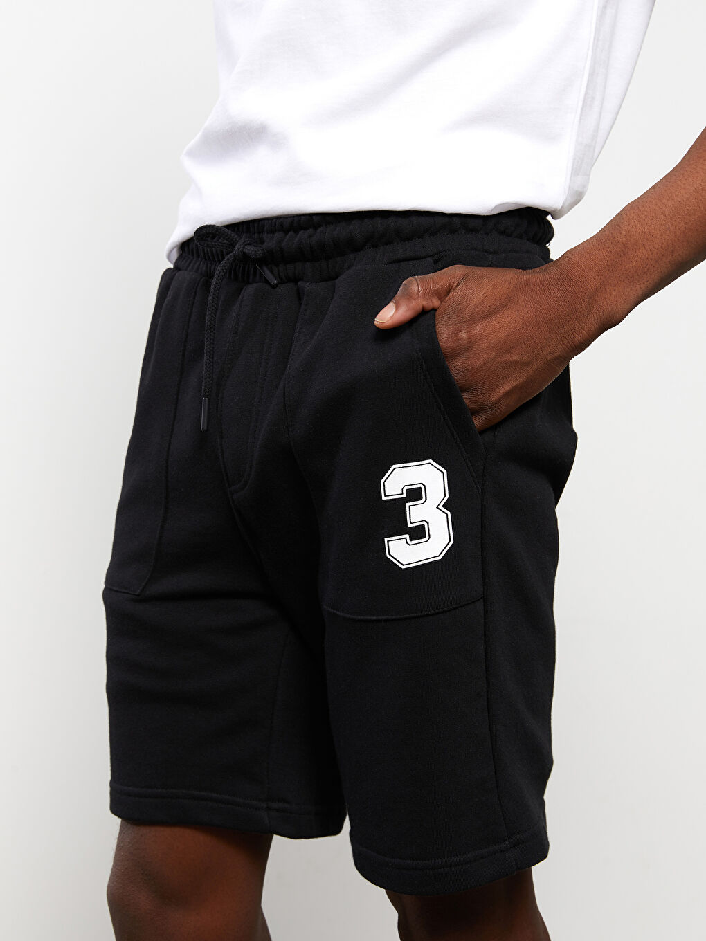 Siyah Standart Kalıp Örme Erkek Şort-3