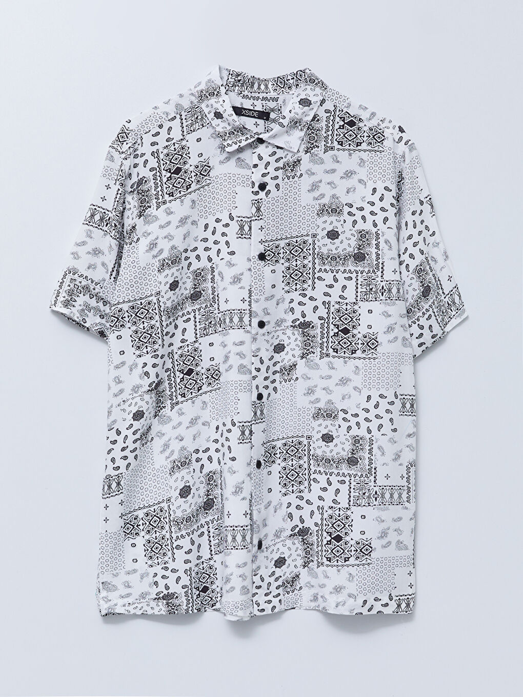 Beyaz Regular Fit Kısa Kollu Desenli Erkek Gömlek-5