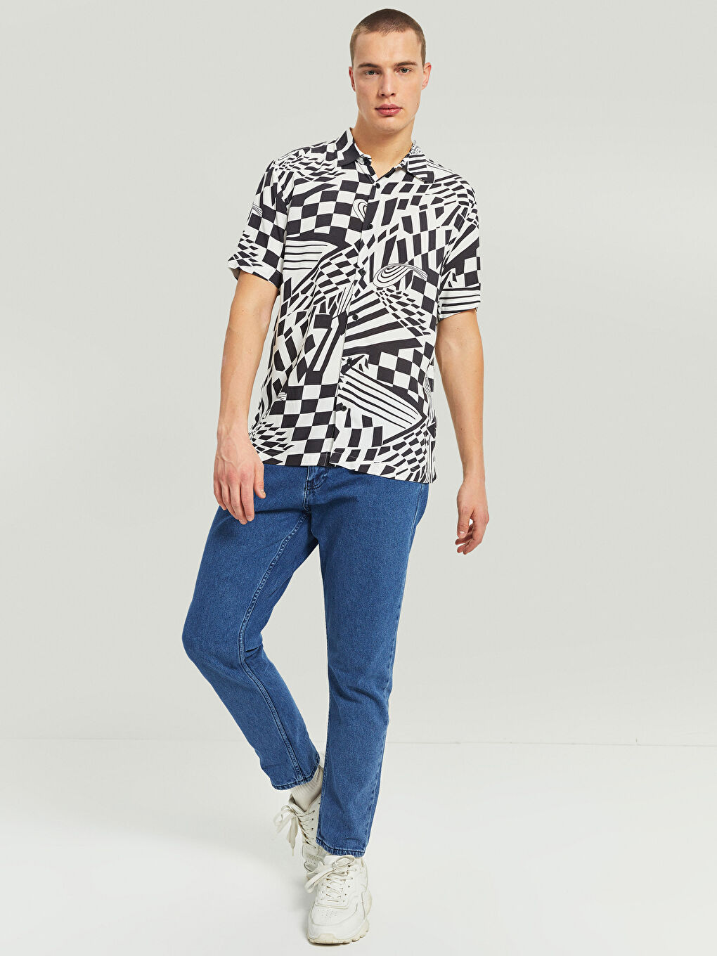 Chemise pour Hommes à Manches Courtes À Motifs en Viscose Coupe Régulière-5