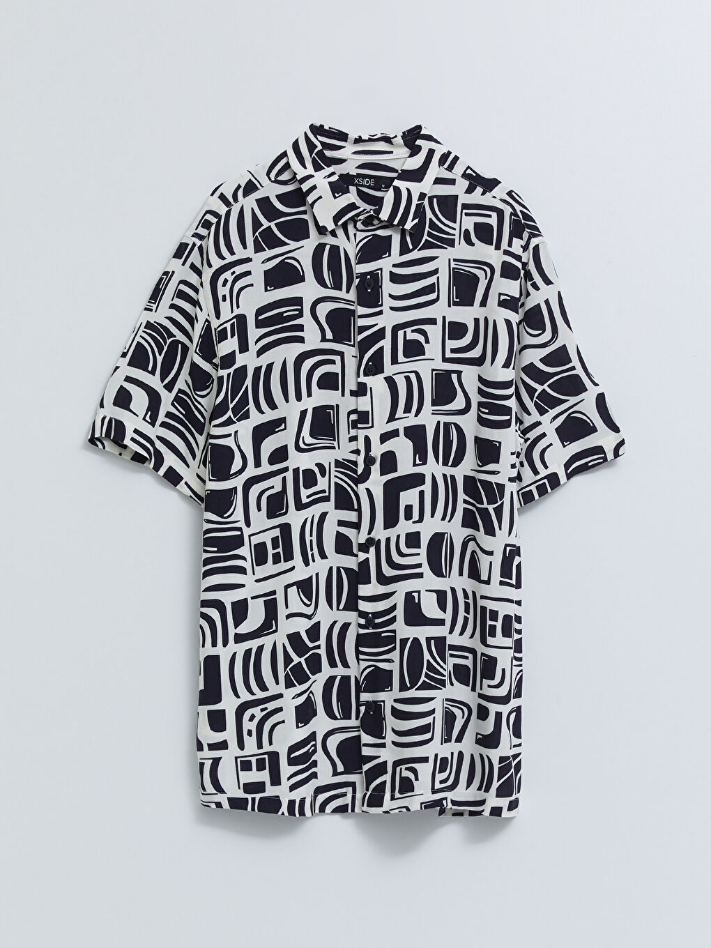 Bej Regular Fit Kısa Kollu Desenli Viskon Erkek Gömlek-4