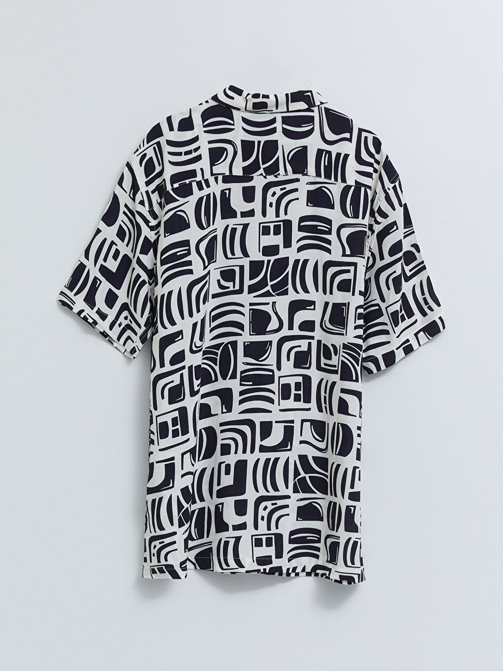 Bej Regular Fit Kısa Kollu Desenli Viskon Erkek Gömlek-5