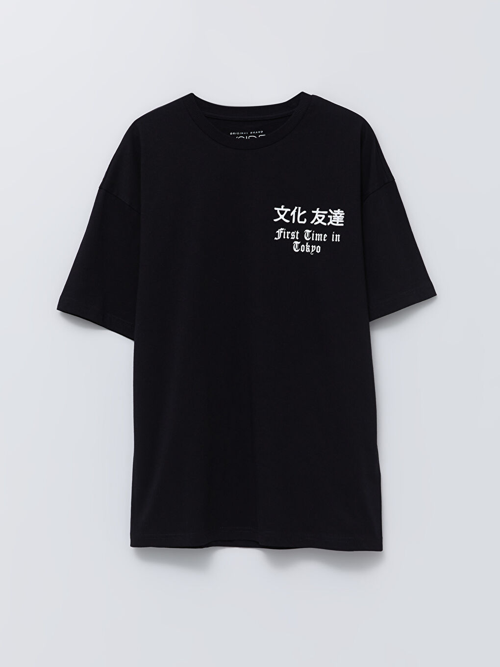 Siyah Oversize Bisiklet Yaka Kısa Kollu Baskılı Penye Erkek Tişört-6