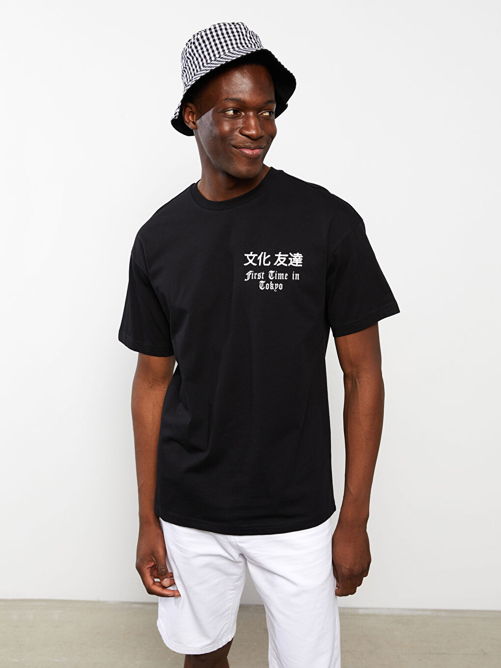 Siyah Oversize Bisiklet Yaka Kısa Kollu Baskılı Penye Erkek Tişört-2