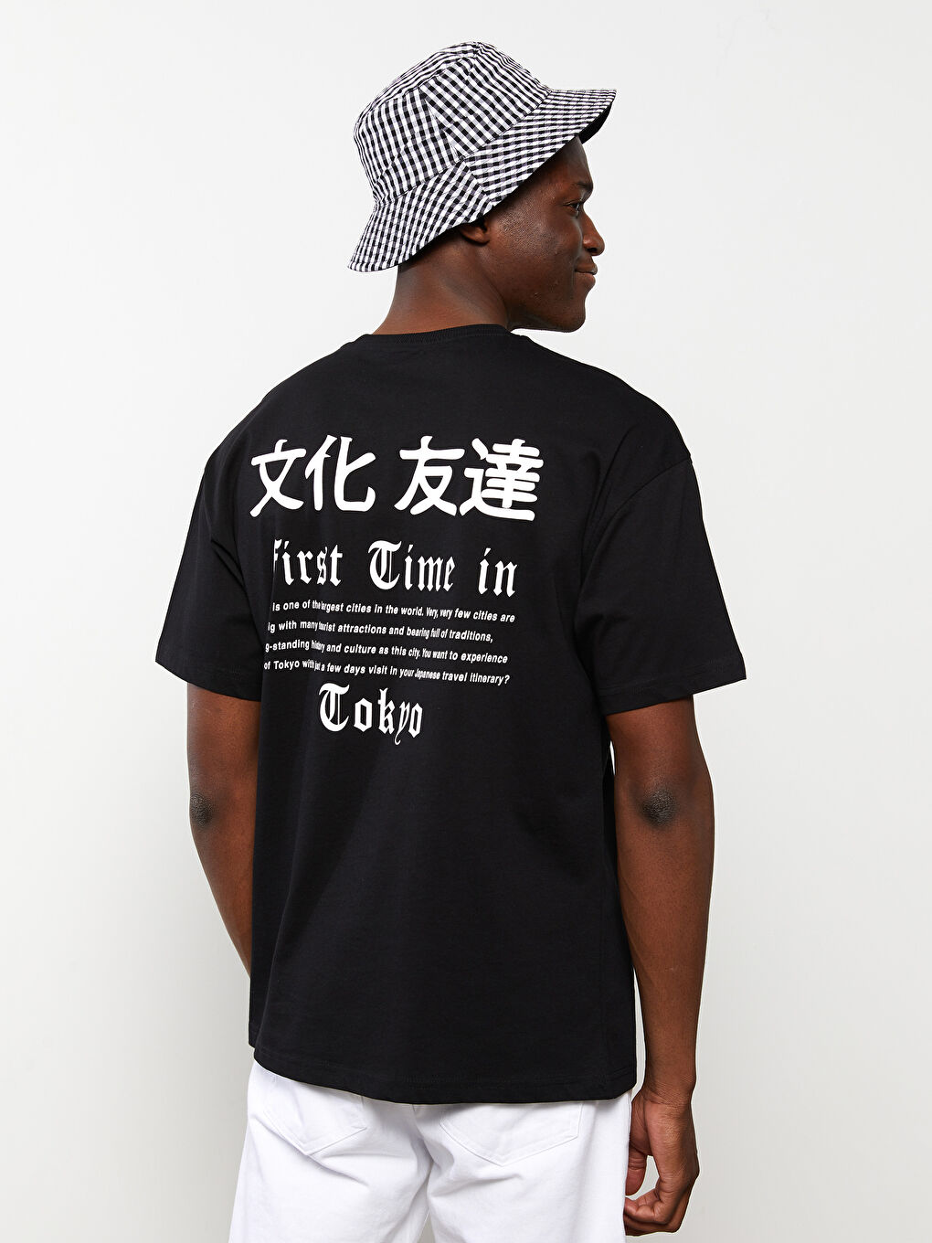 Siyah Oversize Bisiklet Yaka Kısa Kollu Baskılı Penye Erkek Tişört-5