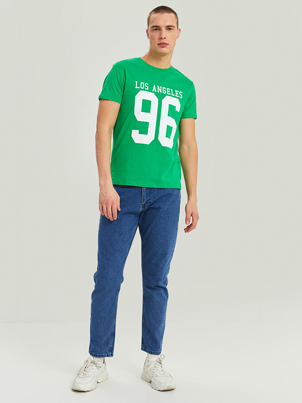 Yeşil Bisiklet Yaka Kısa Kollu Baskılı Penye Erkek Tişört-2