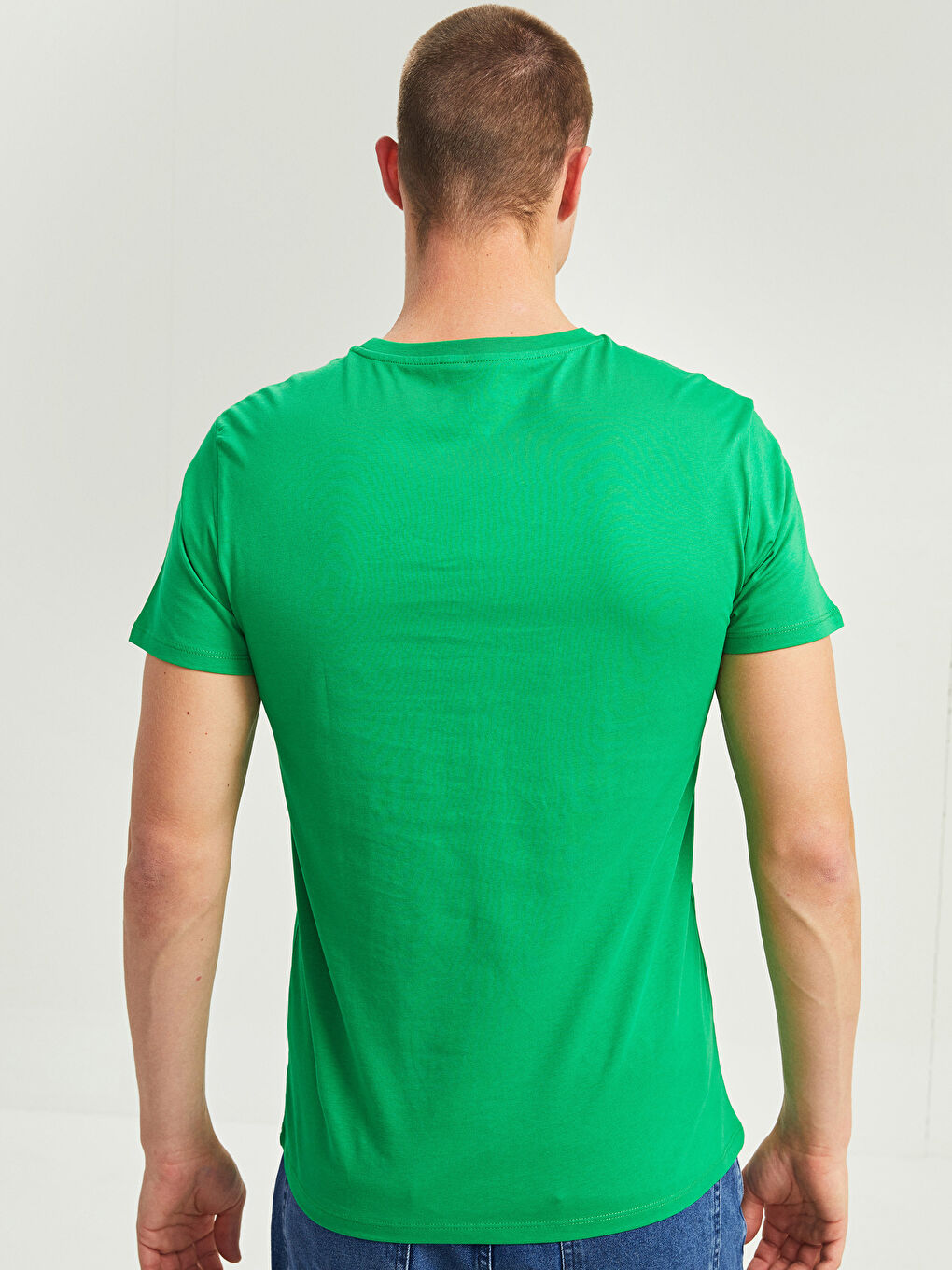 Yeşil Bisiklet Yaka Kısa Kollu Baskılı Penye Erkek Tişört-4