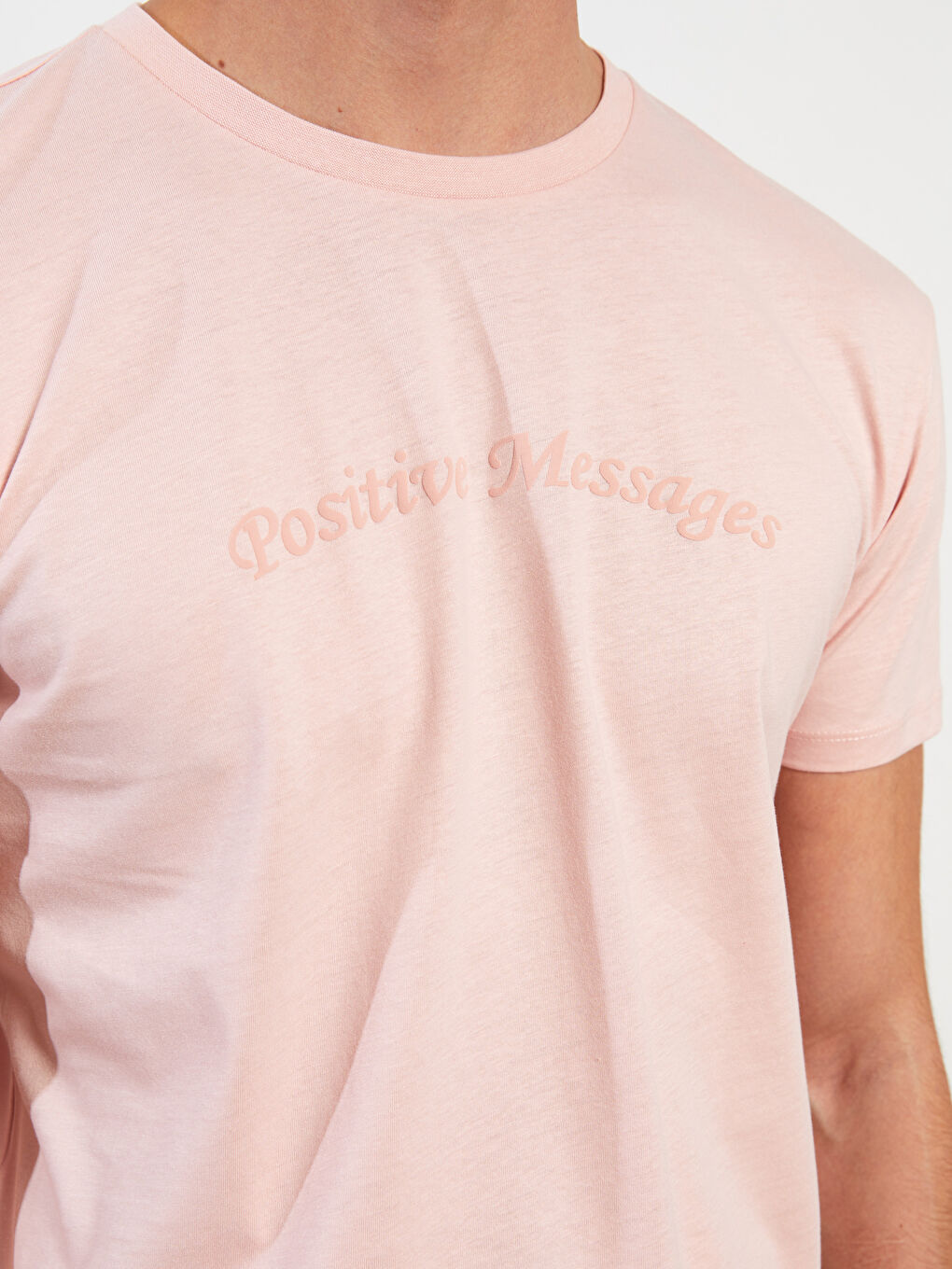 Pembe Bisiklet Yaka Kısa Kollu Baskılı Penye Erkek Tişört-2