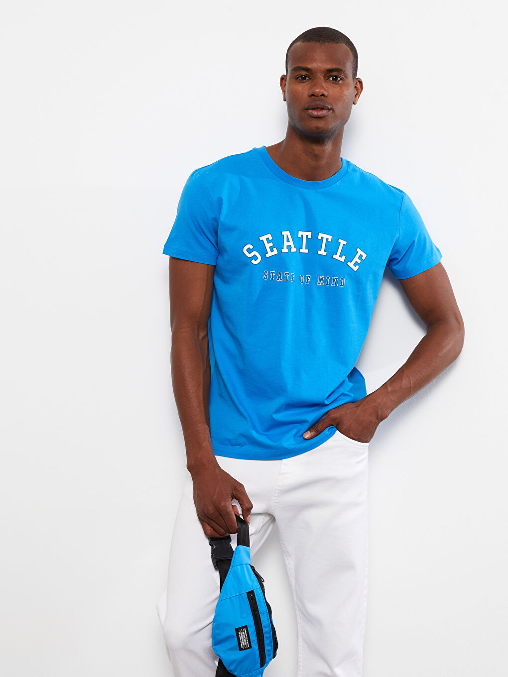 Mavi Bisiklet Yaka Kısa Kollu Baskılı Penye Erkek Tişört-1