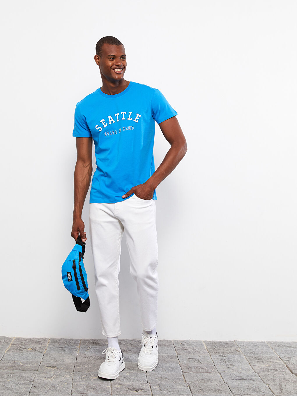 Mavi Bisiklet Yaka Kısa Kollu Baskılı Penye Erkek Tişört-2