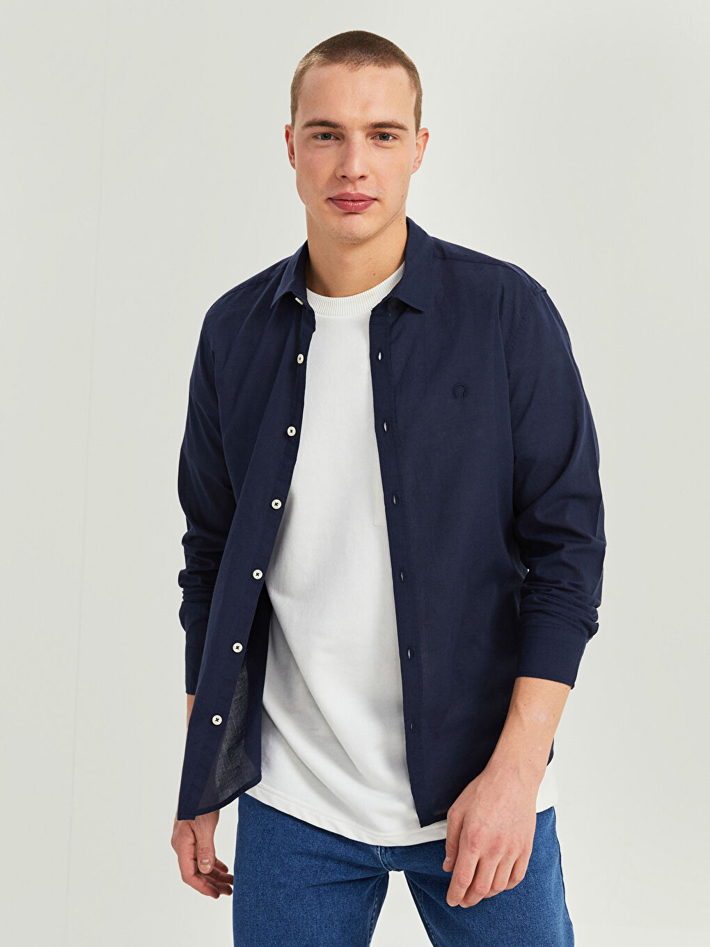 Lacivert Regular Fit Uzun Kollu Erkek Gömlek