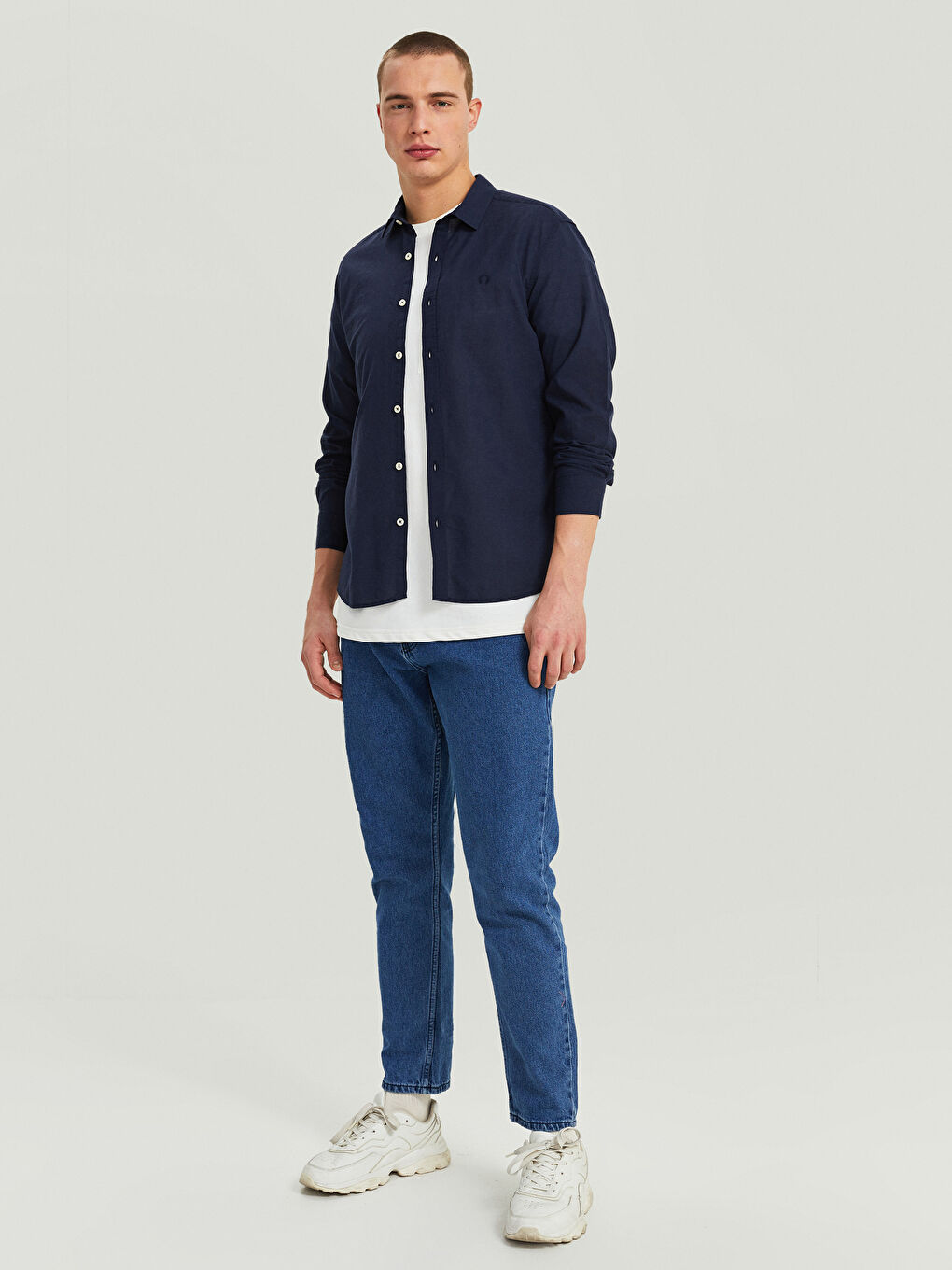 Lacivert Regular Fit Uzun Kollu Erkek Gömlek-2