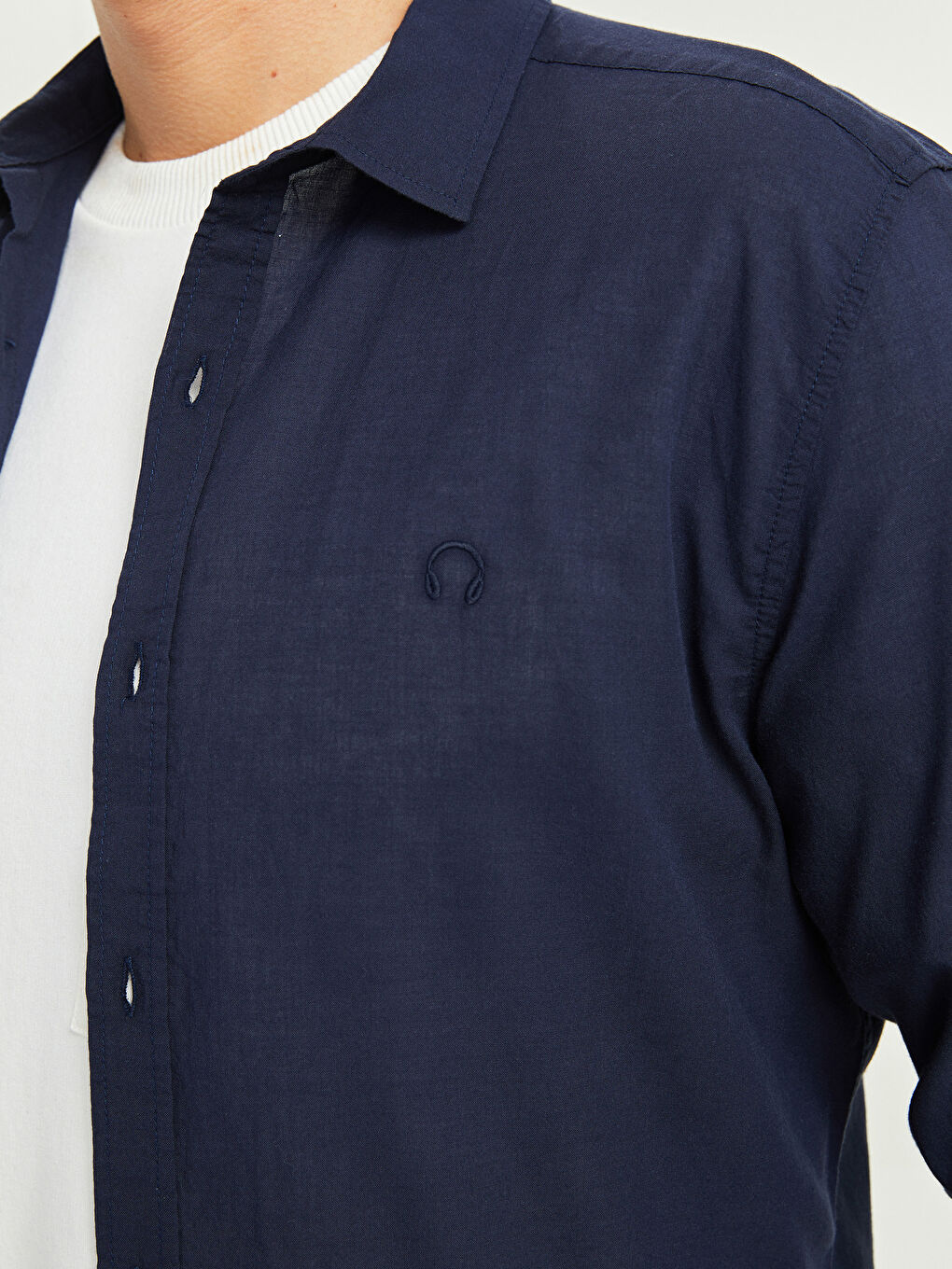 Lacivert Regular Fit Uzun Kollu Erkek Gömlek-3