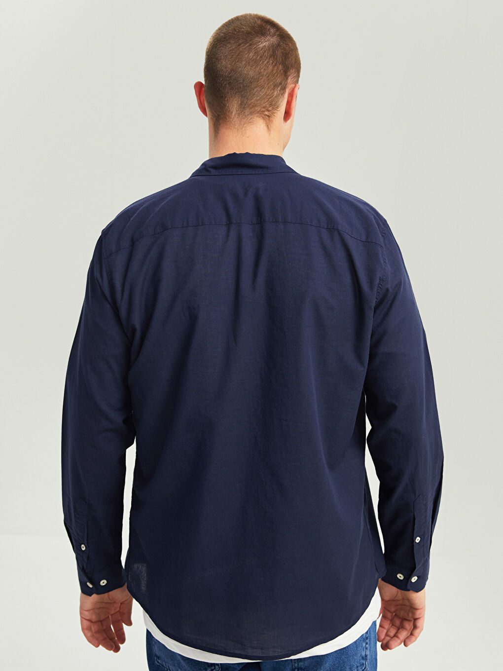 Lacivert Regular Fit Uzun Kollu Erkek Gömlek-4