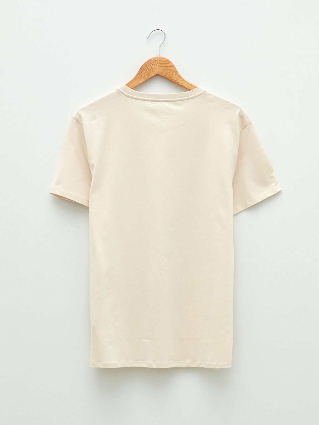 Bej Bisiklet Yaka Kısa Kollu Baskılı Penye Erkek Tişört-6