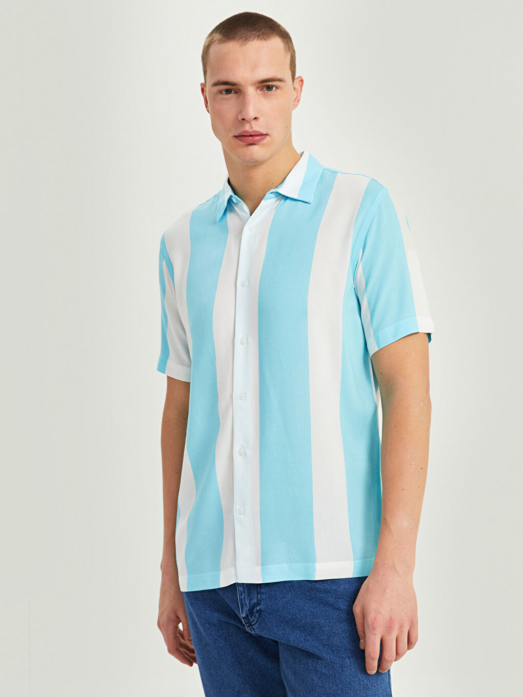 Regular Fit Short Sleeve Striped Men's Shirt-1