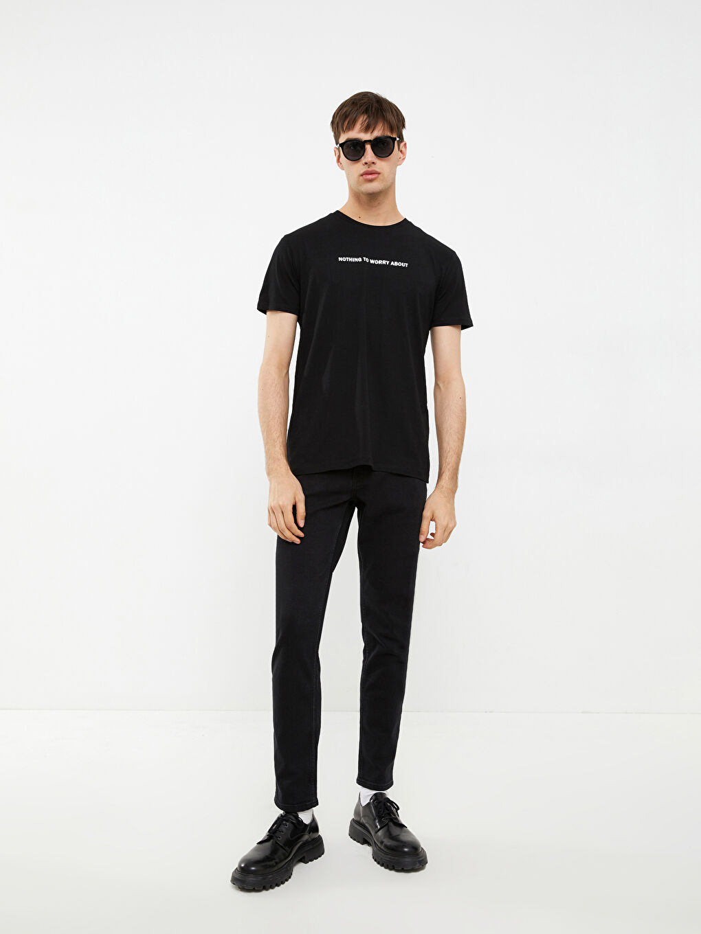 Siyah Bisiklet Yaka Kısa Kollu Baskılı Penye Erkek Tişört