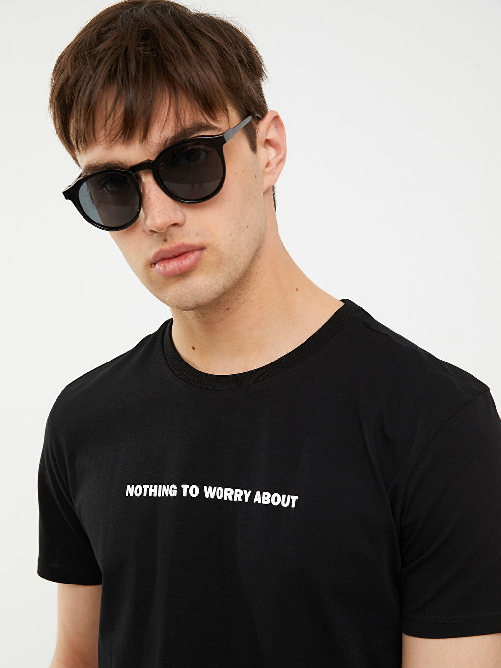 Siyah Bisiklet Yaka Kısa Kollu Baskılı Penye Erkek Tişört-2