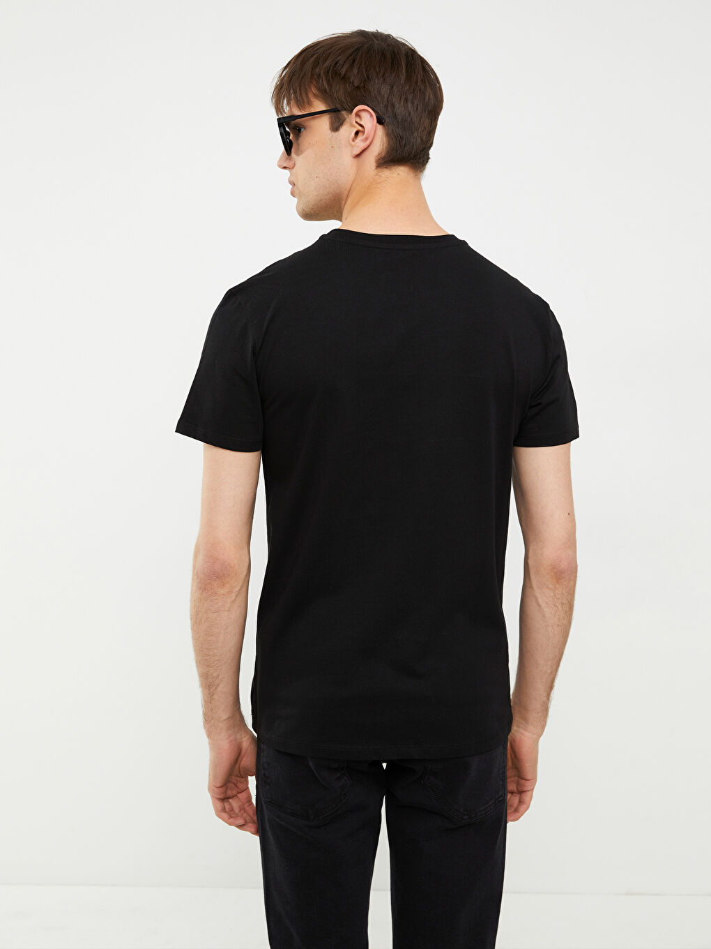 Siyah Bisiklet Yaka Kısa Kollu Baskılı Penye Erkek Tişört-4