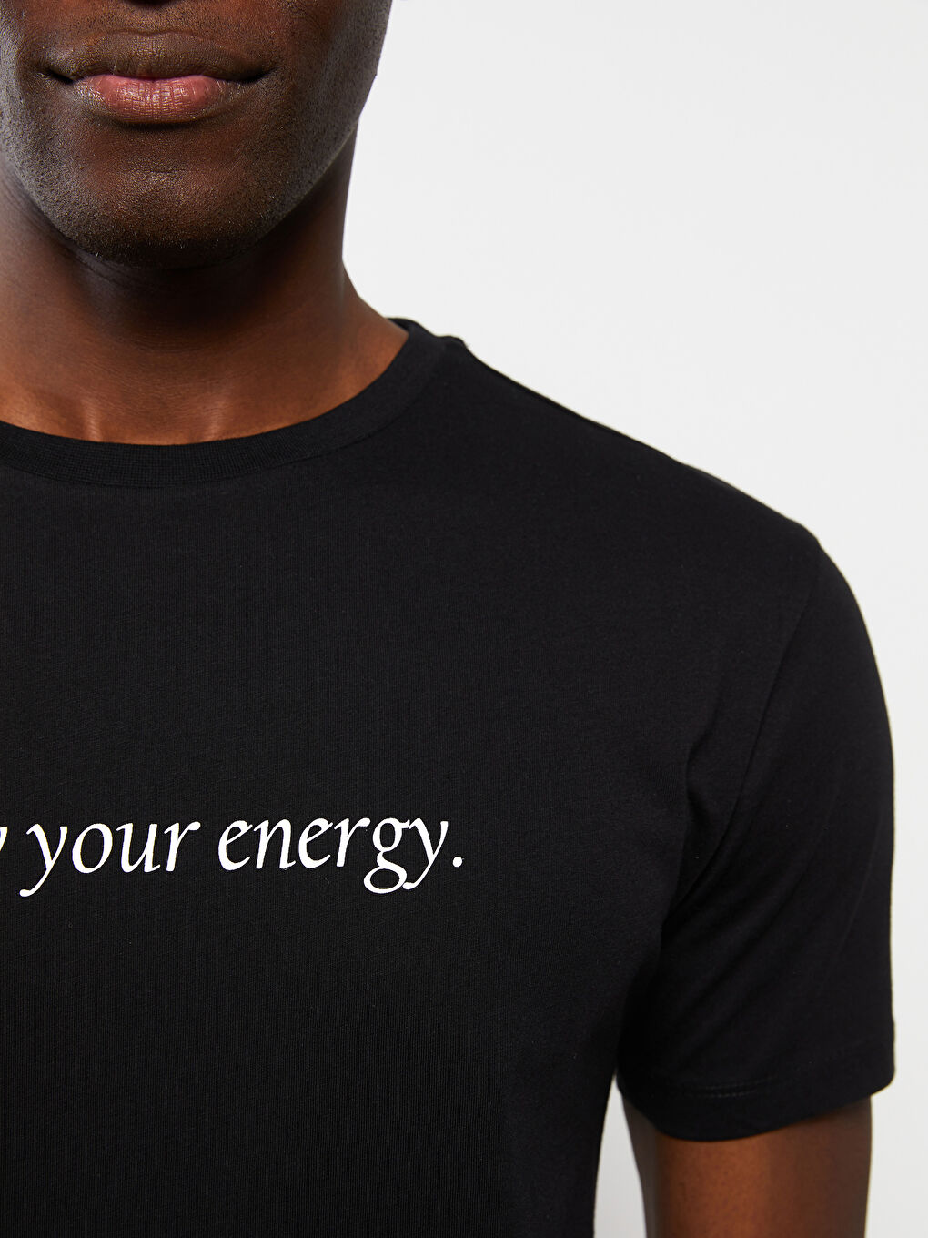 Siyah Bisiklet Yaka Kısa Kollu Baskılı Penye Erkek Tişört-3