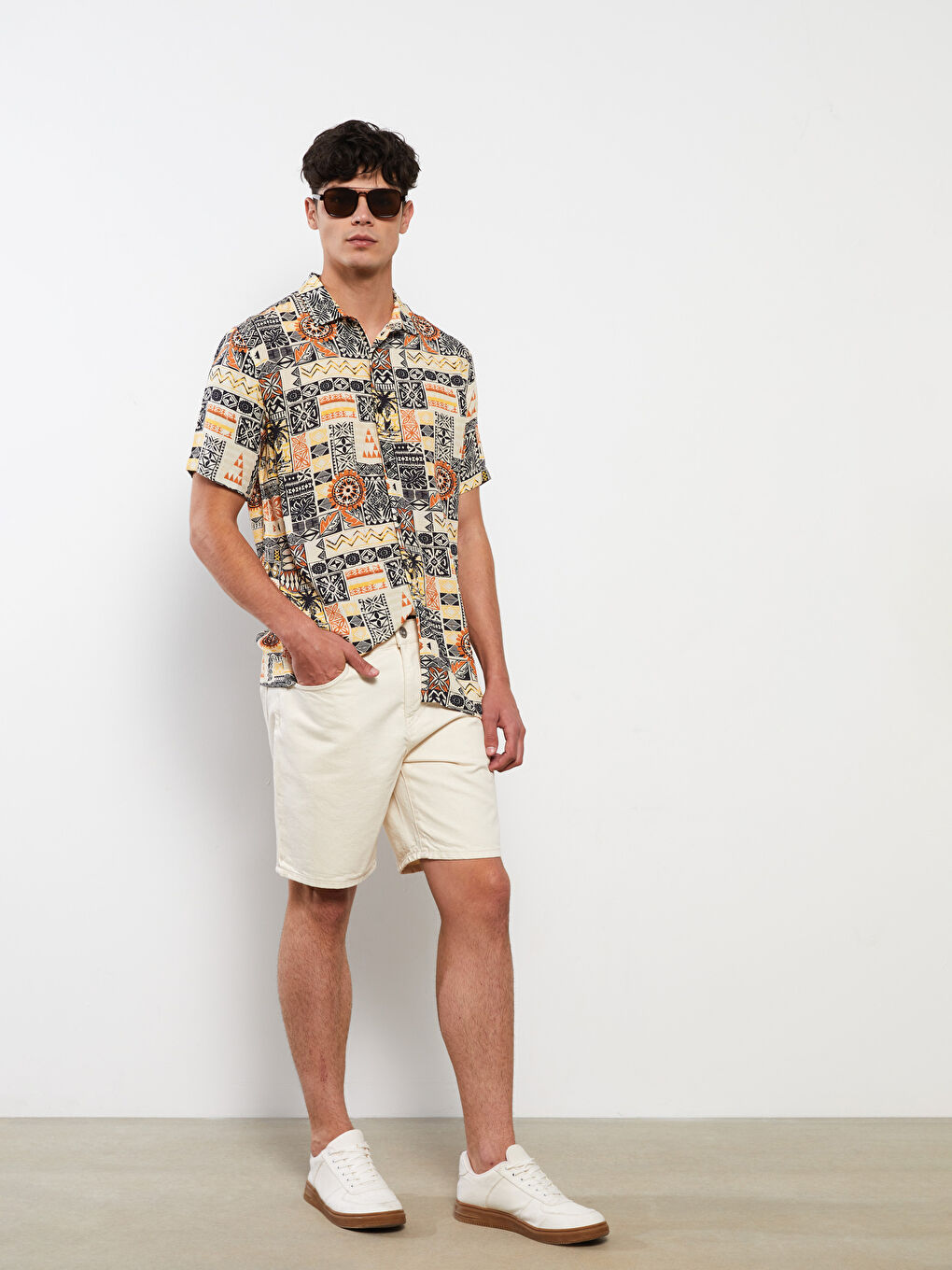 Bej Standart Kalıp Erkek Jean Şort-2