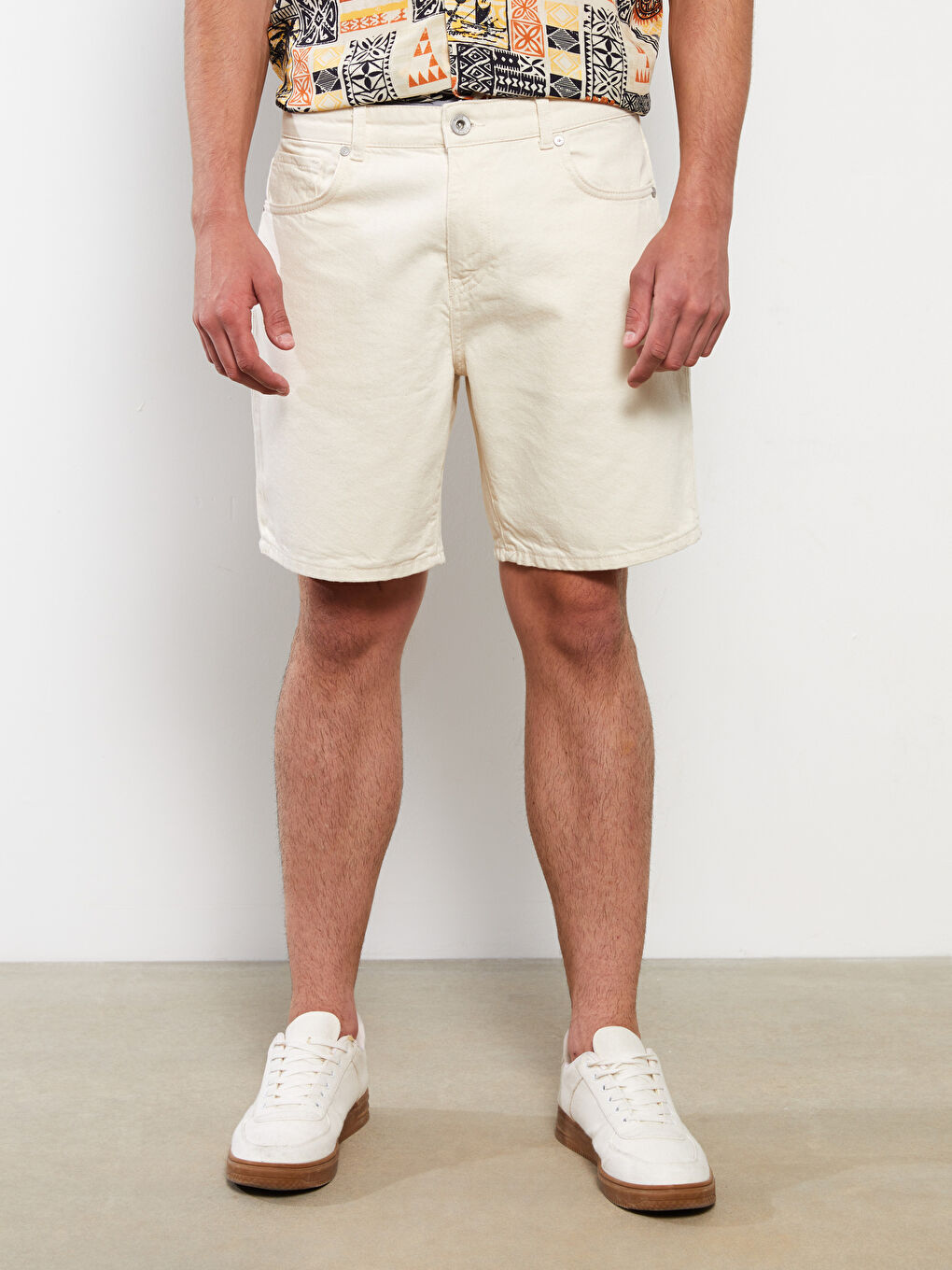 Bej Standart Kalıp Erkek Jean Şort-5