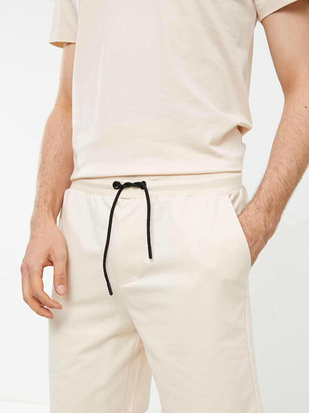 Bej Standart Kalıp Örme Erkek Şort-2