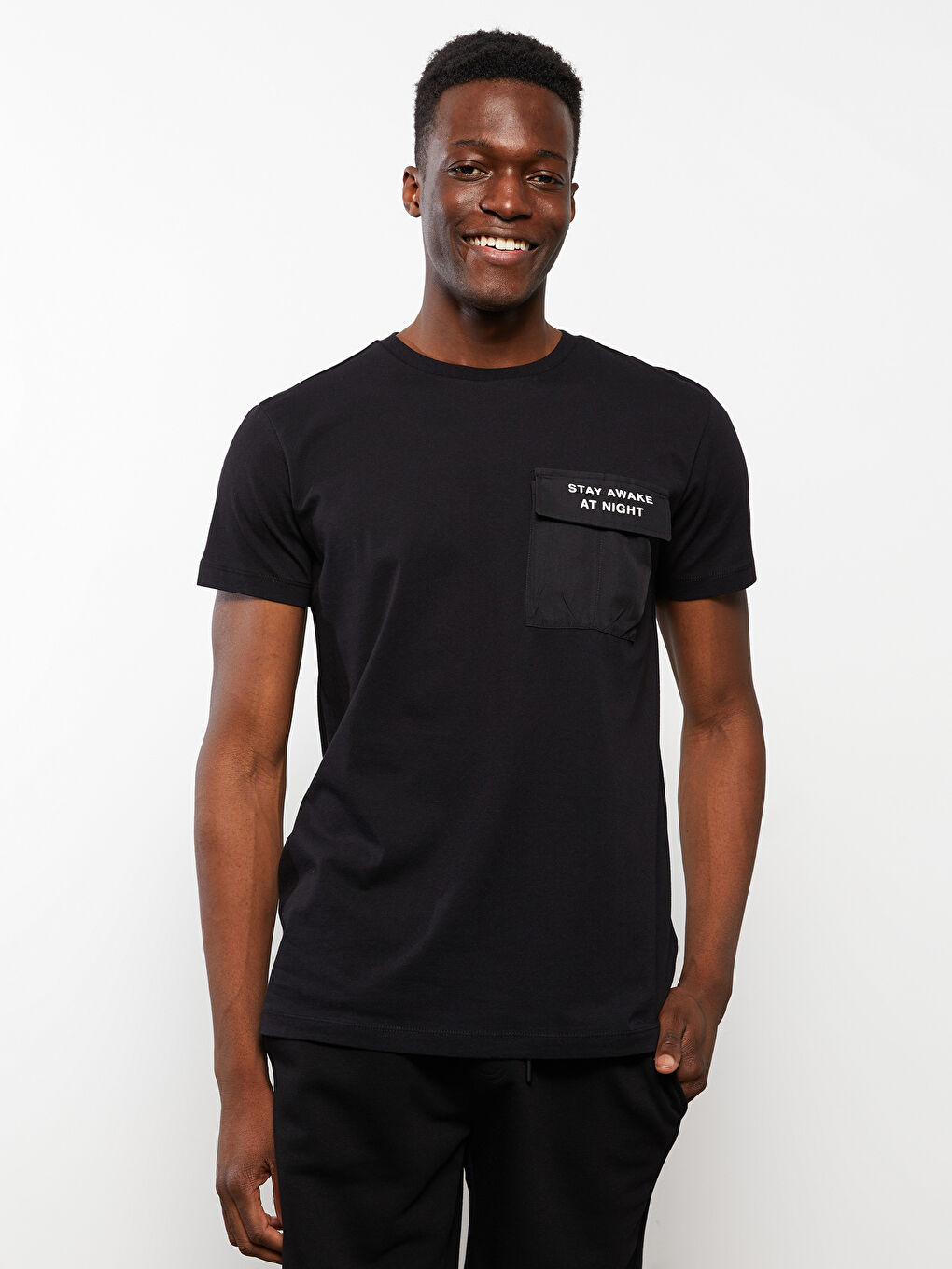 Siyah Bisiklet Yaka Kısa Kollu Baskılı Penye Erkek Tişört-2