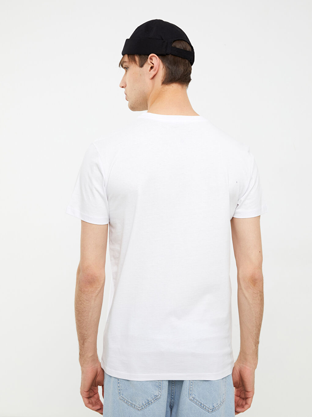 Beyaz Bisiklet Yaka Kısa Kollu Baskılı Penye Erkek Tişört-3