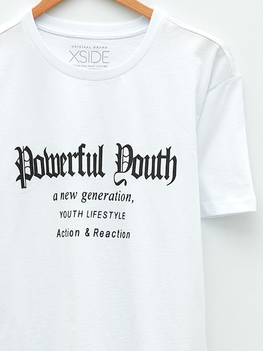 Beyaz Bisiklet Yaka Kısa Kollu Baskılı Penye Erkek Tişört-6