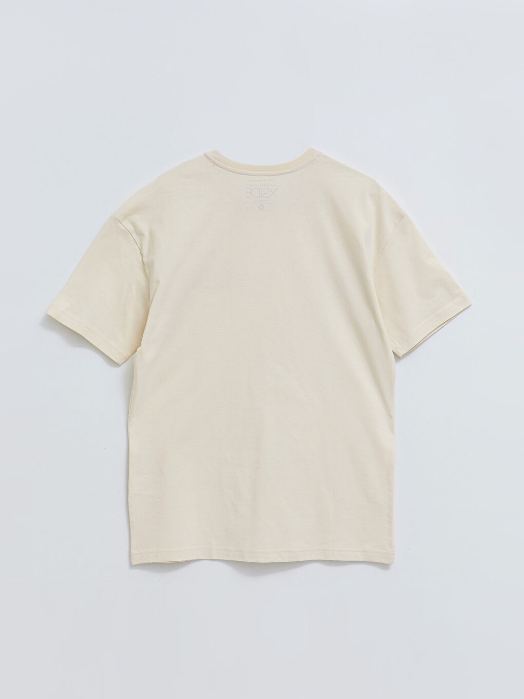 Bej Oversize Bisiklet Yaka Kısa Kollu Baskılı Penye Erkek Tişört-6