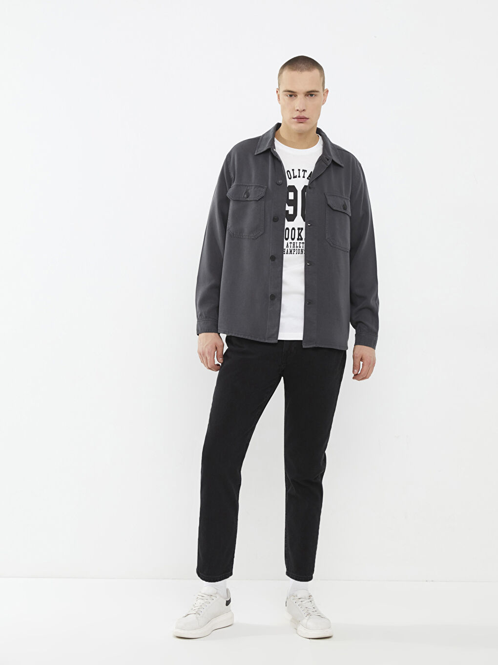 Antrasit Loose Fit Erkek Jean Pantolon-1