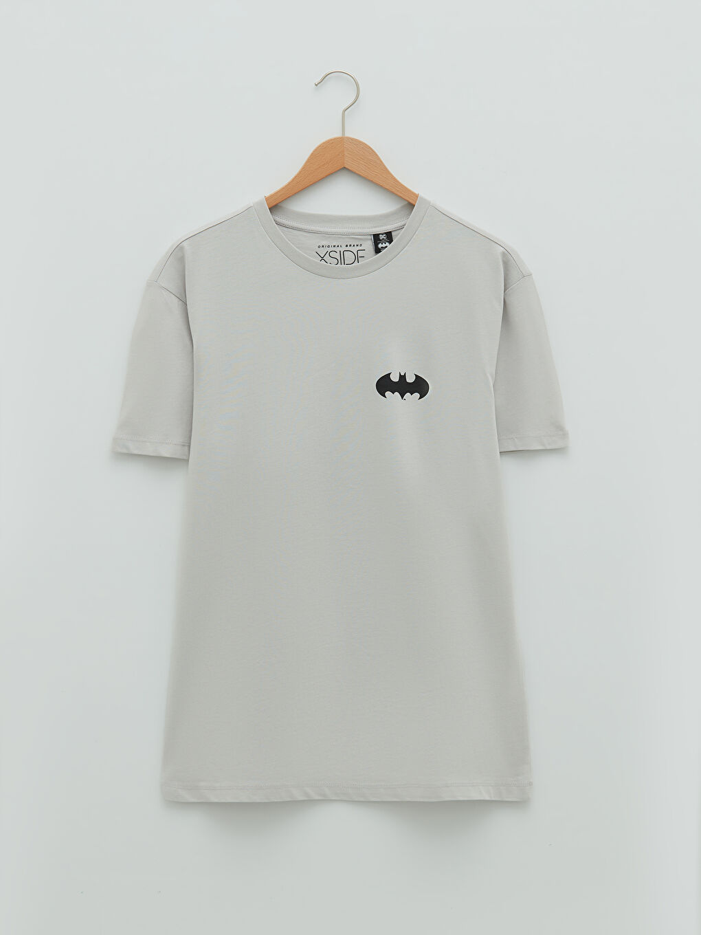 Gri Bisiklet Yaka Kısa Kollu Batman Baskılı Penye Erkek Tişört-5