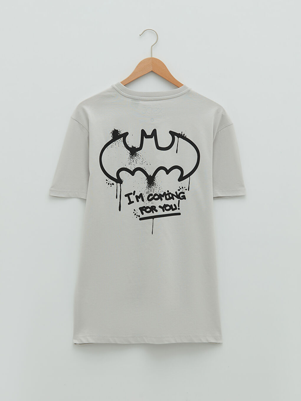 Gri Bisiklet Yaka Kısa Kollu Batman Baskılı Penye Erkek Tişört-6