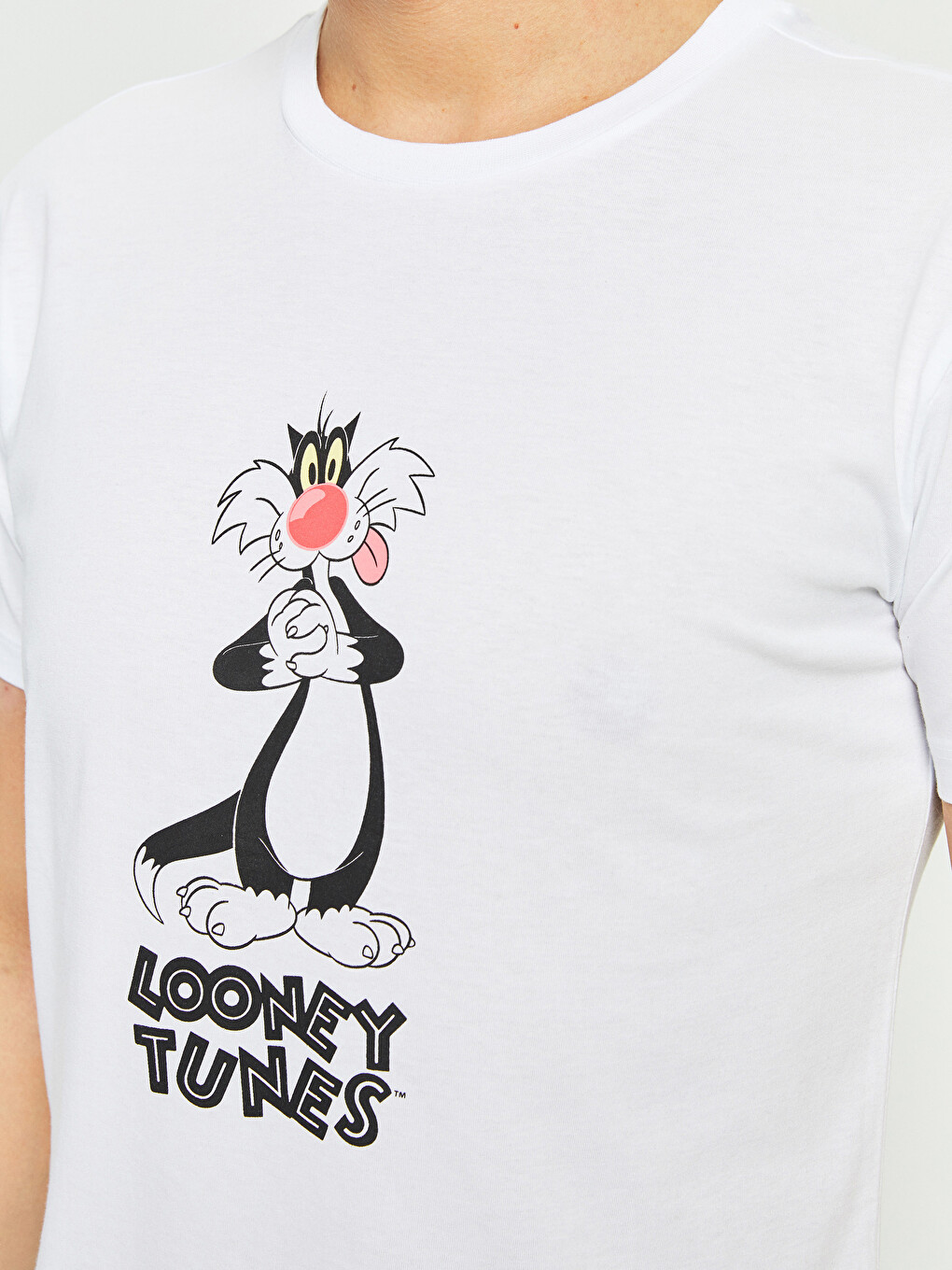 Bisiklet Yaka Kısa Kollu Looney Tunes Baskılı Penye Erkek Tişört-3