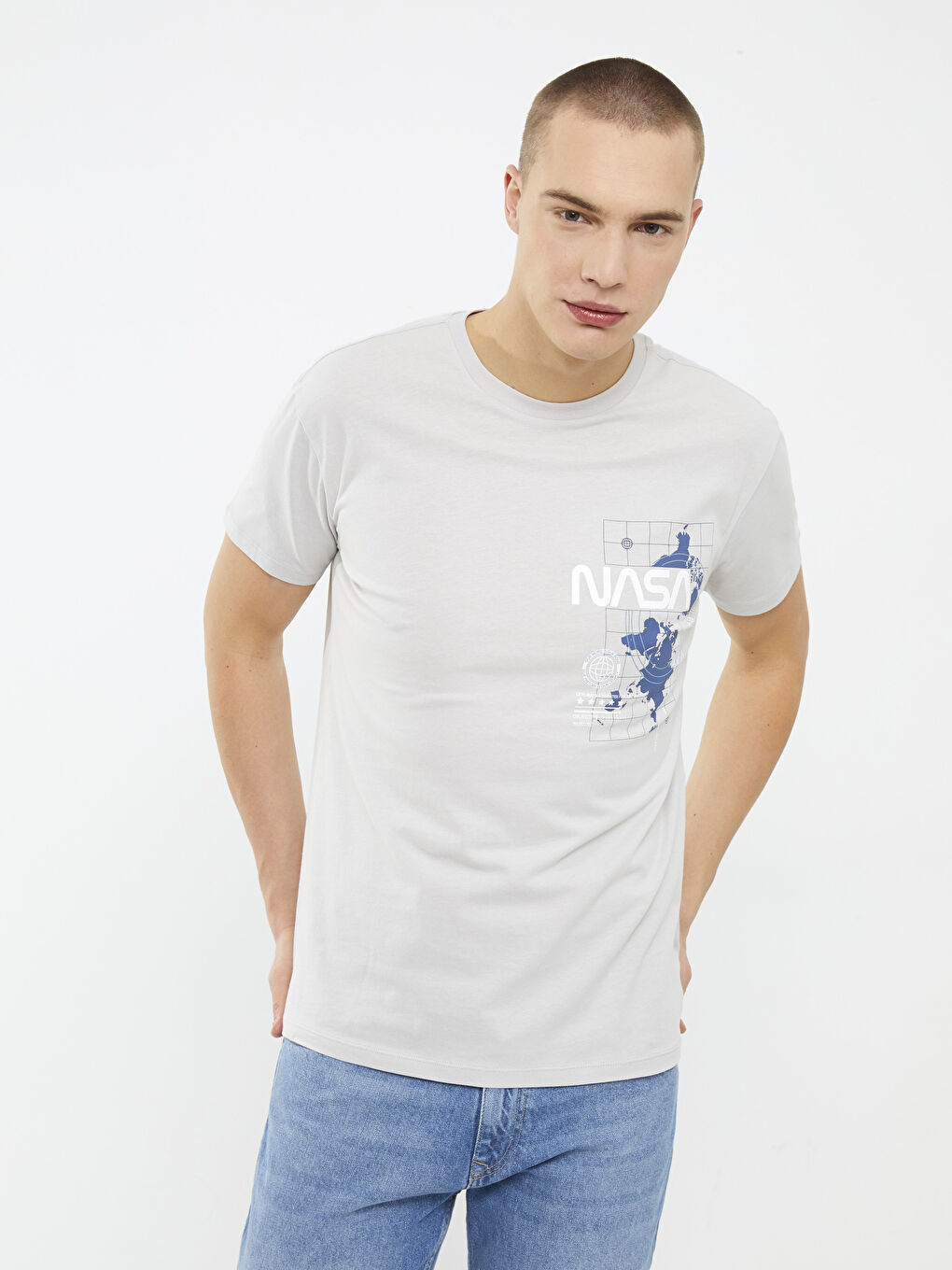 XSIDE Crew Neck Short Sleeve Nasa Printed Combed Cotton Men's T-Shirt -S2GD00Z8-RUC