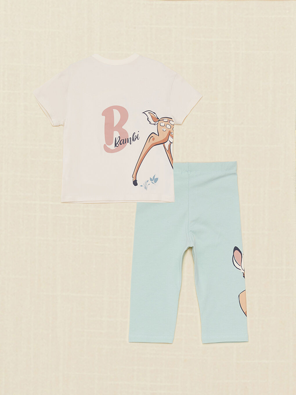 Crew Neck Short Sleeve Bambi Printed Cotton Baby Girl T-Shirt and Shorts 2-Pack Set-3