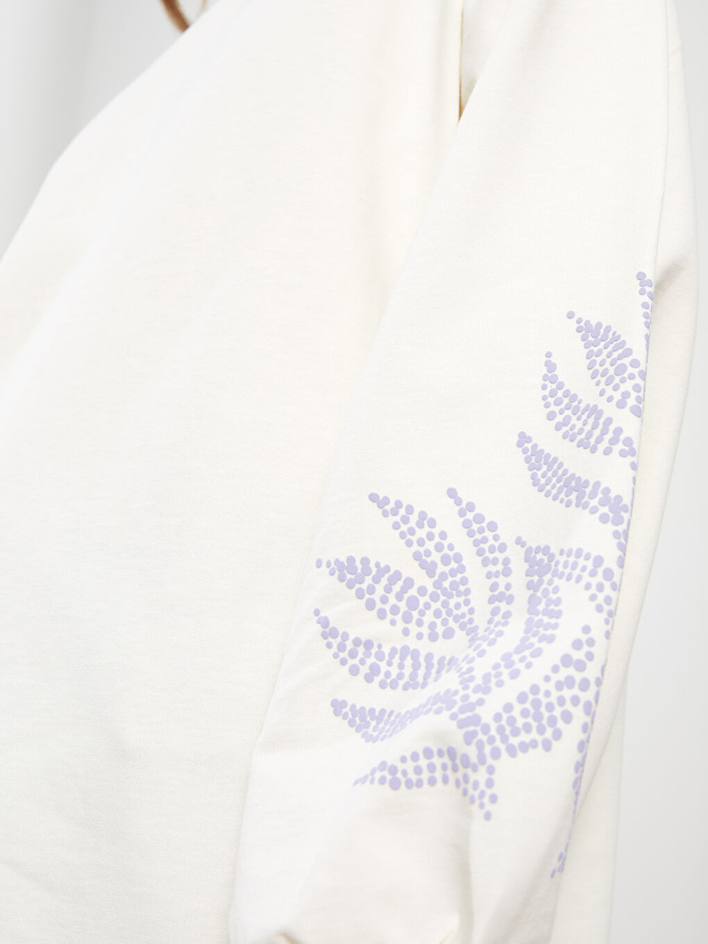 Bej Bisiklet Yaka Baskılı Uzun Kollu Oversize Kadın Sweatshirt Tunik-2