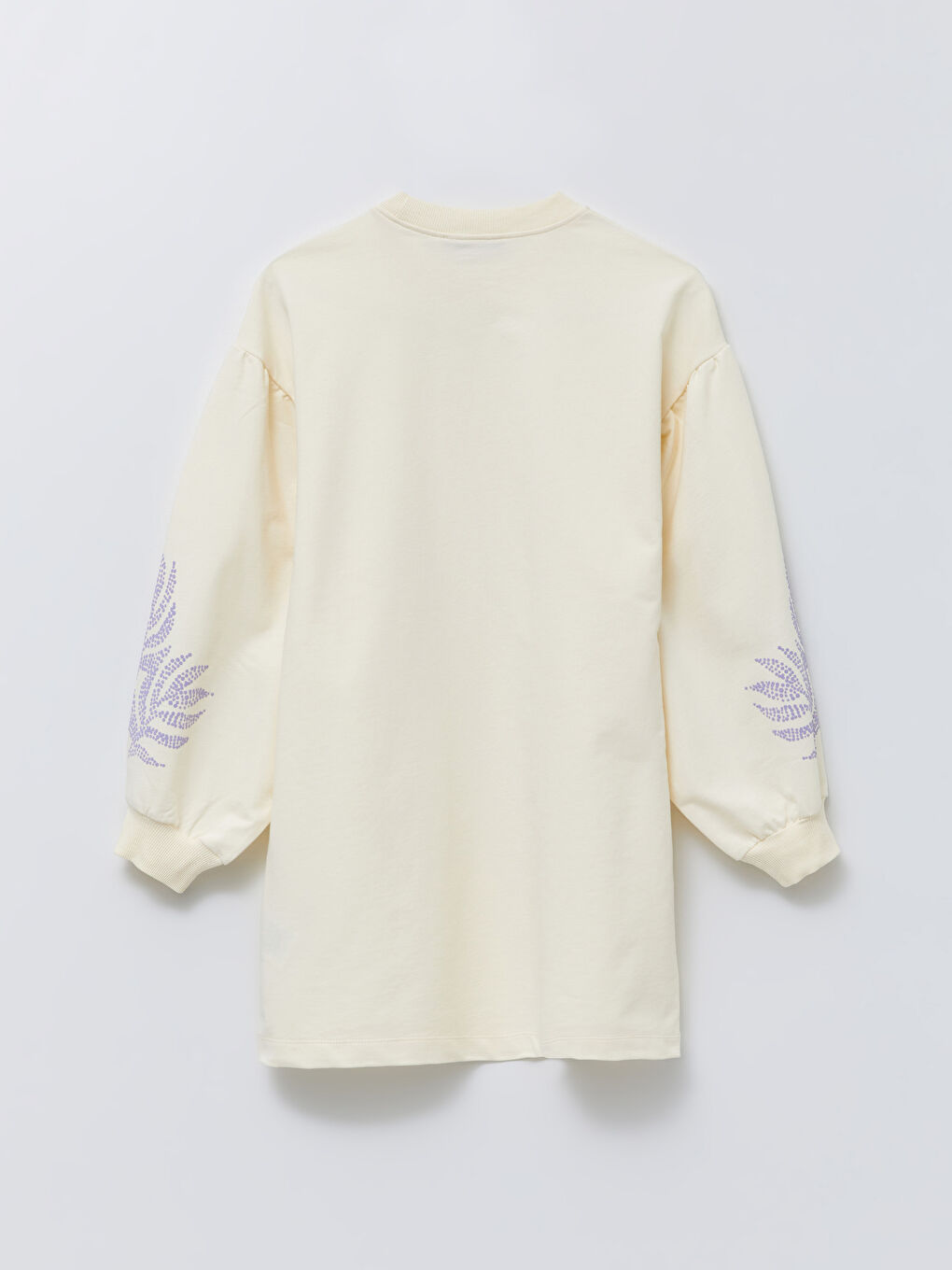 Bej Bisiklet Yaka Baskılı Uzun Kollu Oversize Kadın Sweatshirt Tunik-5